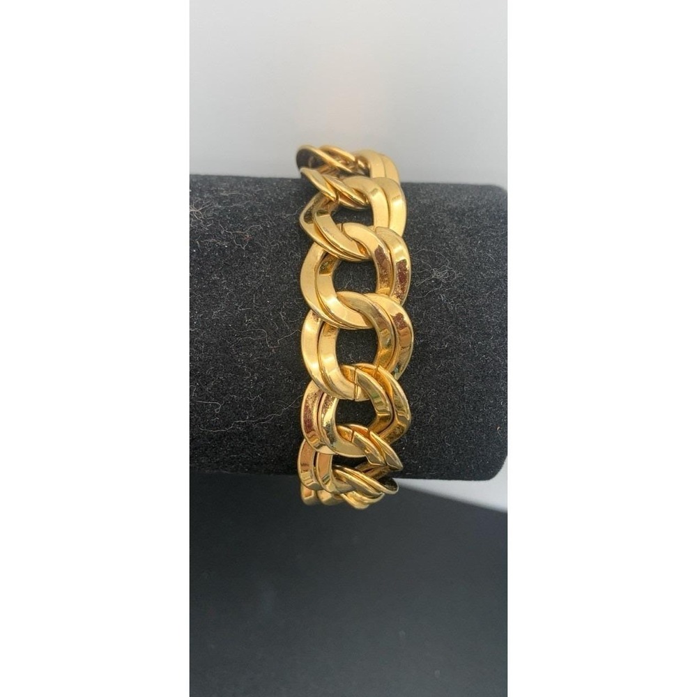 Vintage Monet Double Link Gold Tone Fold Over Clasp Bracelet
